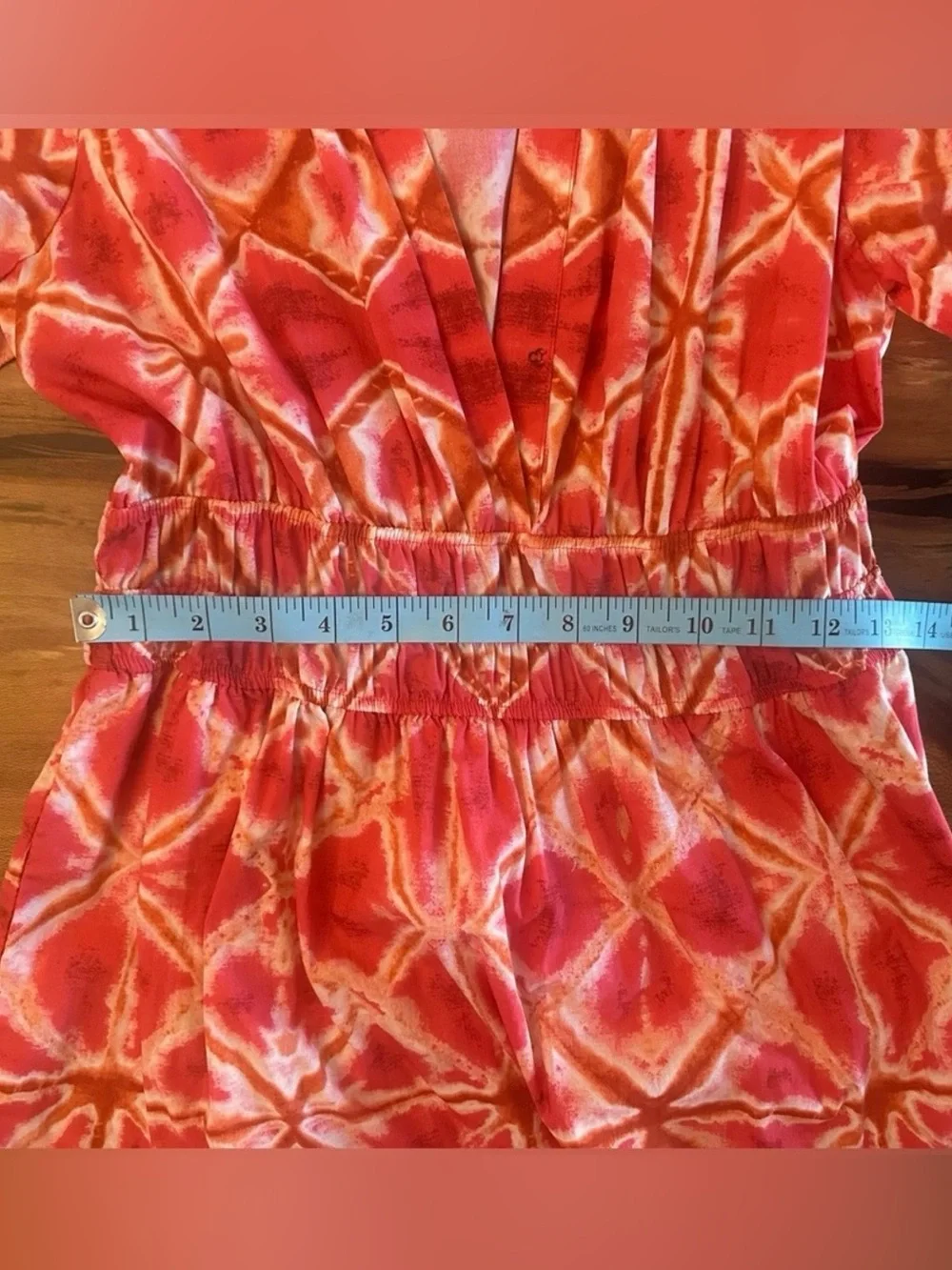 Anthropologie Somerset Mini Dress Pink Orange Tie Dye Smocked Waist Size:Small